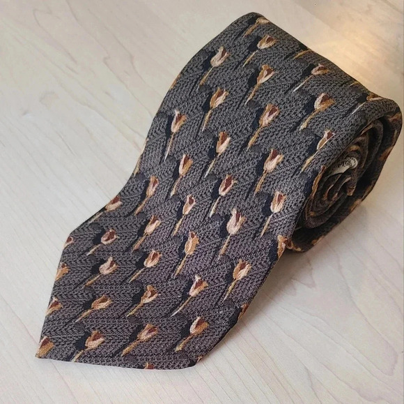 🇮🇹🌷ZEGNA vintage tie, brown, tulips pattern - Picture 4 of 13